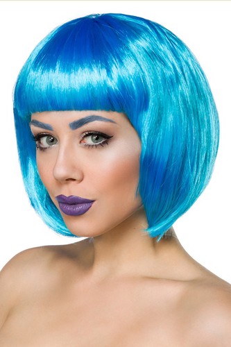 Parrucca Capelli a Caschetto BLU Lisci con Frangia Dritta Travestimento  Cosplay | eBay