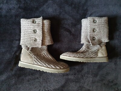 Ugg Classic Cardi Cable Knitted Knee Boots UK Grey Button Up