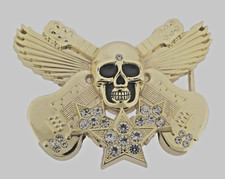 Skull Belt Buckles Gold Metal Vintage Halloween Party Music Guitars Rhinestones