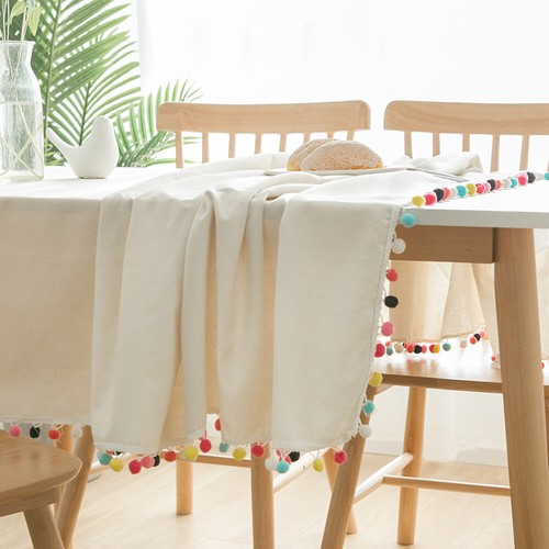 Tablecloth Pom Pom Tassel Rectangle Table Cloth Covers Home Decor - Picture 17 of 19