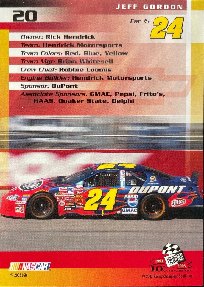 2003 Press Pass Trackside #20 Jeff Gordon NASCAR - Image 2 of 2