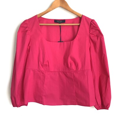 Rachel Roy Romantic Hot Pink Square Neck Puff/ Balloon-Sleeve Blouse Top Size L