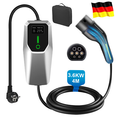EV Ladegerät Ladekabel Typ 2 zu Haushaltssteckdose 230V 16A 3,5kW Mobile Wallbox
