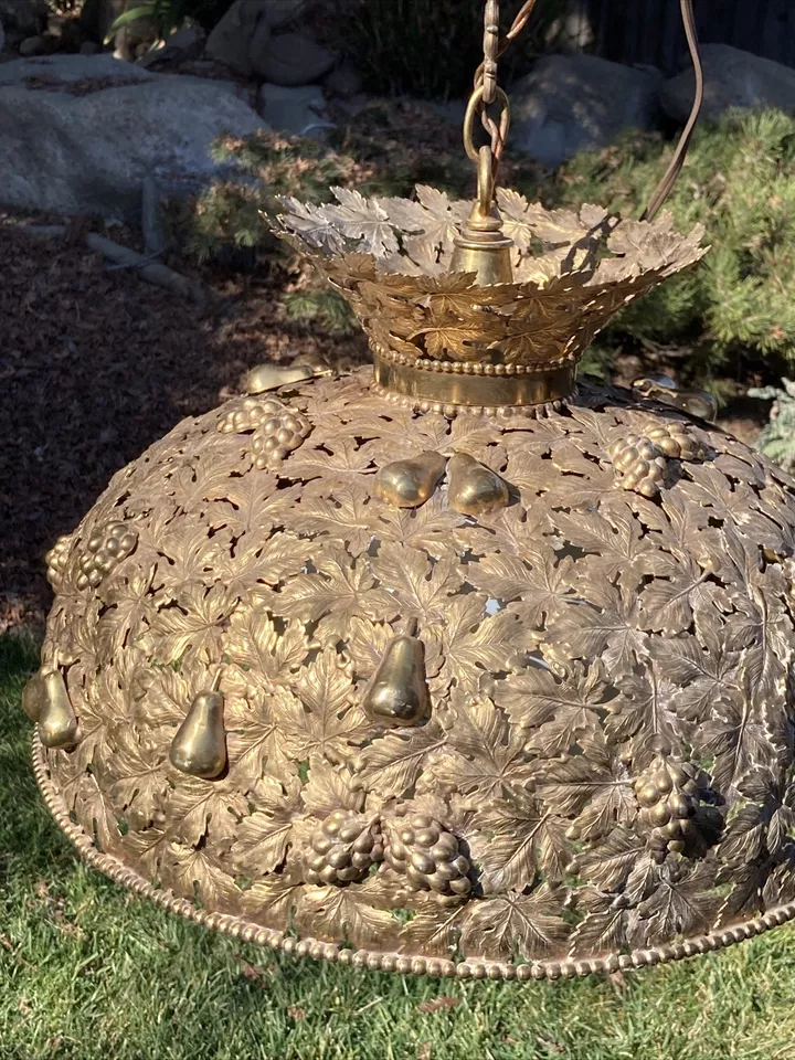 Lámpara de araña antigua artesanal diseño de vides de uva cúpula Foto 2 de 4