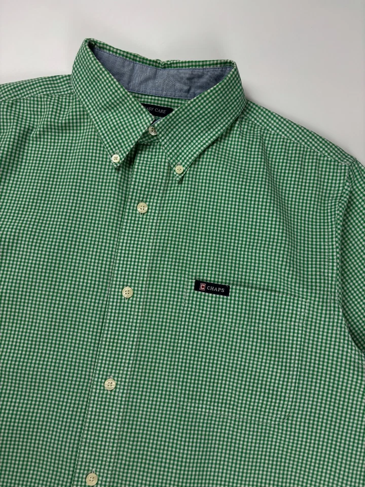 Chaps Green Checkered Plaid Cropped Button Up Shirt Medium - Image 3 of 4