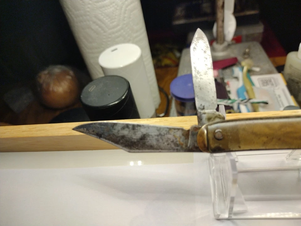 Navaja de bolsillo THORNTON EE. UU. de colección, grúa en 1 lado y palmera en el otro!! Foto 4 de 4