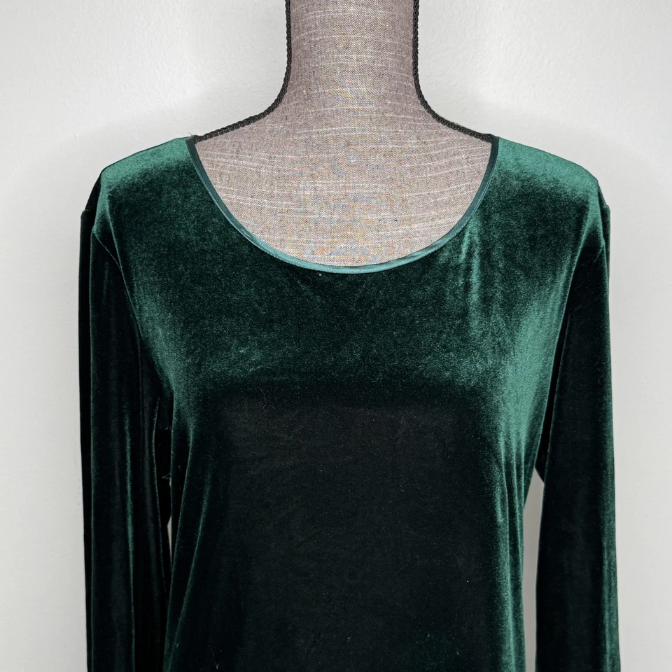 Платье женское Coldwater Creek PXL зеленое бархатное с длинным рукавом макси декольте - Изображение 2 из 4