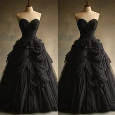 Fantasy Black Gothic Wedding Dress Medieval Victorian Lace Applique Bridal Gowns
