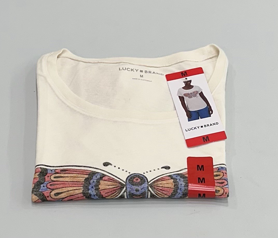Lucky Brand Women's Butterfly Graphic T-Shirt, Marshmallow, Size M