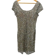 Boston Proper Holographic Sequin Shift Dress Scoop Back Shimmer Cap Sleeve 14