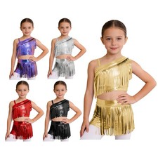 Girls Outfits Shiny Ballroom Leotard Costume Modern Dancewear Gymnastic Lyrical