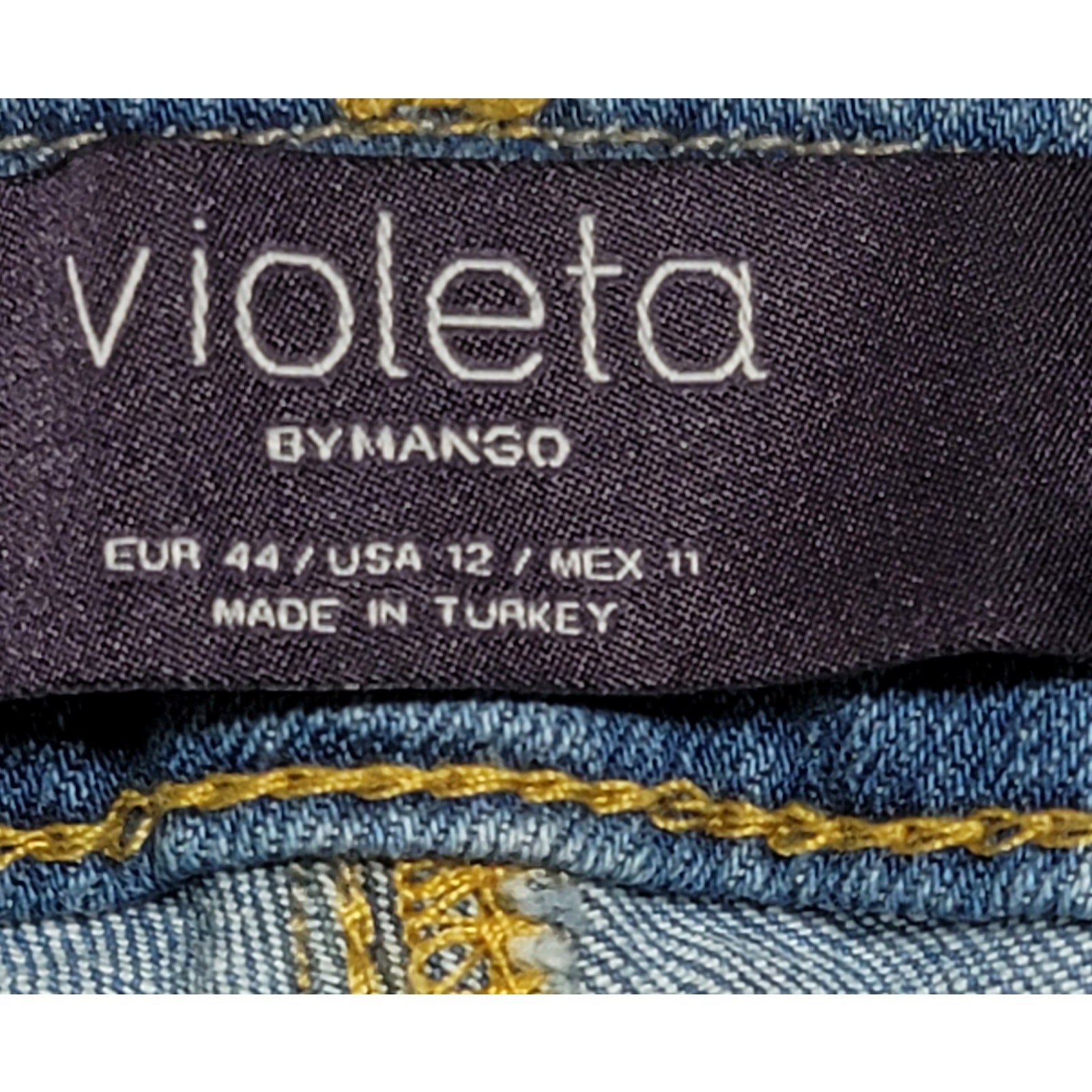 Violeta By Mango Blue Stone Washed Braided Pockets Bermuda Denim Shorts 12 Soft thumbnail 4