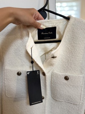 MASSIMO DUTTI - TEXTURED CROPPED JACKET WITH TWO POCKETS, IVORY, Size  S, NWT