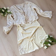 VTG Maidenform Slip Skirt S Ivory Lace Trim Lingerie Butter Yellow USA 90s