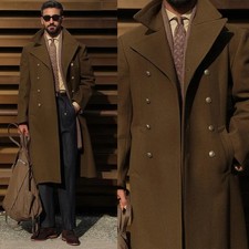 Men's Overcoat Wide Lapel Double Breasted Formal Casual Outdoor Warm Long Coat