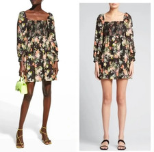 ALICE + OLIVIA NWT $440 Cooper Smocked Romance Black Floral Dress Size 6