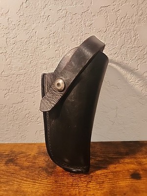Vintage Black Leather Belt Loop Holster Detective Cross Draw Open Top Heavy Duty