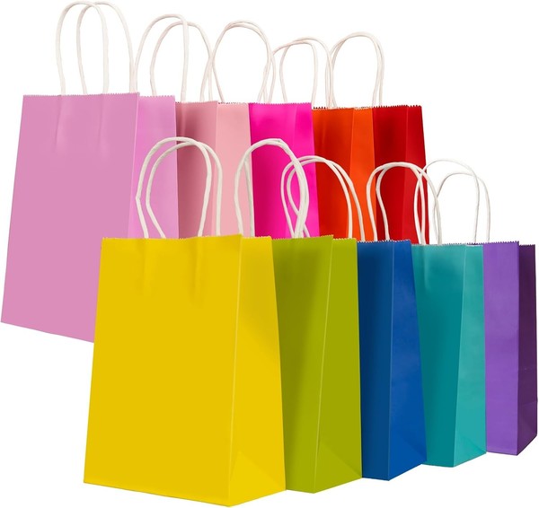 PapiertüTen 30 StüCk 10 Farben Mit Henkel 15X8X21Cm FüR Geschenke Party-image