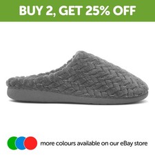 The Slipper Company Mens Slippers Grey Adults Mule Fluffy Slip On SIZE
