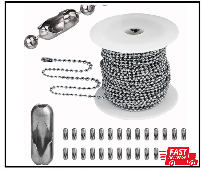 55Ft Ball Bead Chain Stainless Steel - Bulk Necklace Chain with 100 Matching