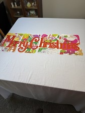 Vintage Lot of 4 Christmas Santa Die Cut Cardboard Merry Christmas Banner Elves