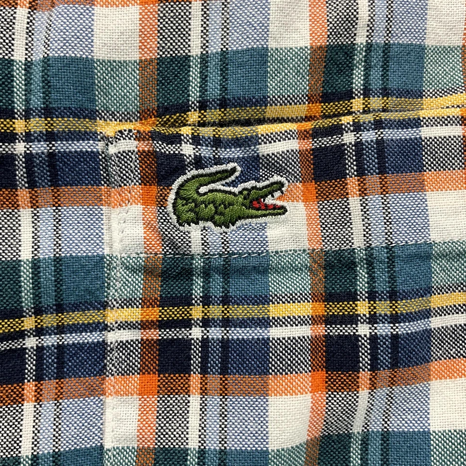 Lacoste Shirt Mens 2XL Blue Orange Plaid Regular Fit Button Down Long Sleeve - Image 3 of 4