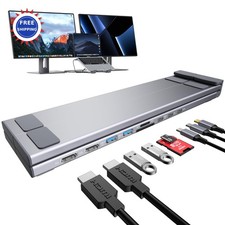 USB C Laptop Docking Station Stand Dual Monitor 4K 60Hz 9 in 1 USB C Hub 2 HDMI