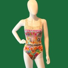 Vintage 1980s Getty  s Swimsuit Abstract One Piece Bathing Suit