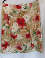 Talbots Silk/Cotton-Tans- Red- Floral Skirt W-18/ Side Zipper/ Lined-Fall Colors