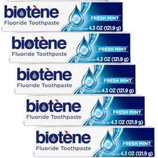 Biotène Fluoride Toothpaste Fresh Mint Original 4.3 oz / 121.9 g (Pack of 5)