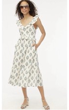 J Crew Midi Dress White Blue Floral Ruffle Summer Preppy Tiered Smocked Sz 4