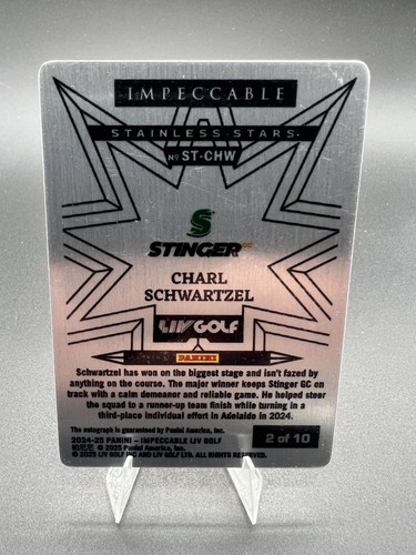 2024 Panini Impeccable - Charl Schwartzel Stainless Stars Gold Auto /10 - Picture 2 of 2
