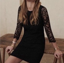 NWT Sezane Sarah Black Lace Mini Dress US 4 F 36