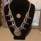 RARE Native Jeweler Genuine CARICO LAKE Turquoise Squash Blossom Necklace — photo 2