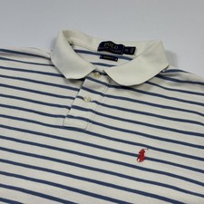 Polo Ralph Lauren Striped Polo Shirt Short Sleeve Custom Fit Blue Cream Men's XL