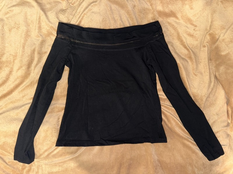 SHEIN shirt top long sleeve ladies womens girls black top sheer L LG LRG Large