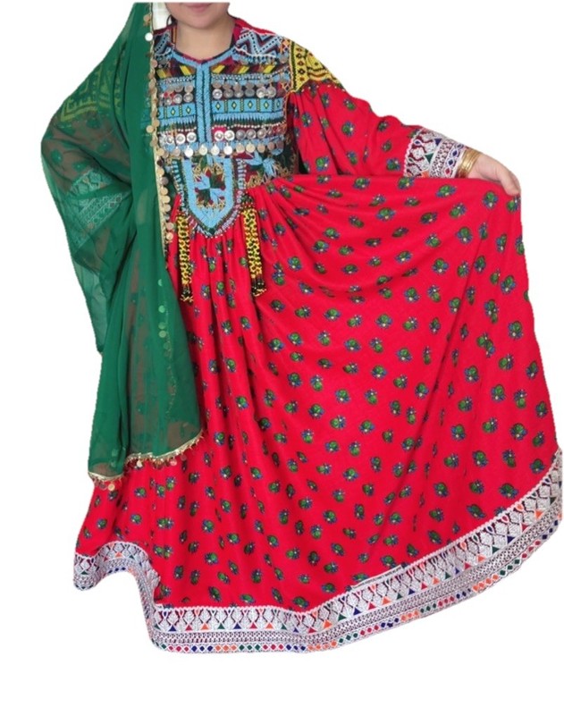 Afghani Gund Tribal Handmade Embroidery beaded Maxi Dress Blue,red, Green Floral