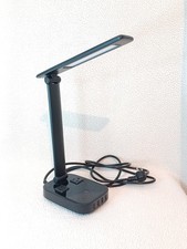 LED Desk Lamp With 4 USB Charging Ports And 2 AC Outlets 8 Foot Cord Black Lamp
