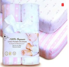 Cambria Baby 100 Organic Cotton Fitted Sheets for Pack  n Play, Cribs. 2 pack