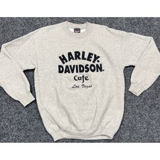 Vintage Harley Davidson Sweatshirt Mens M Gray Cafe Las Vegas Graphic Crewneck