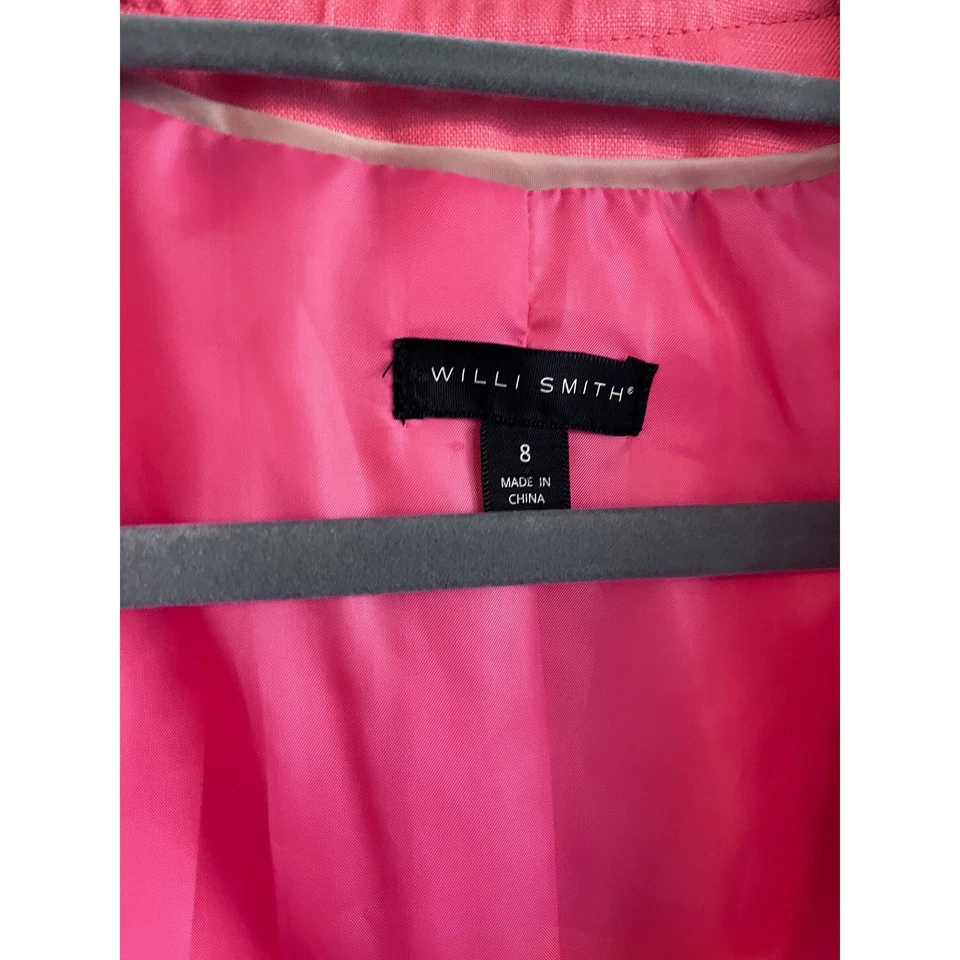 Willi Smith 粉色亚麻混纺流苏无领开襟西装外套 8 码 — 第 2/4 张图片