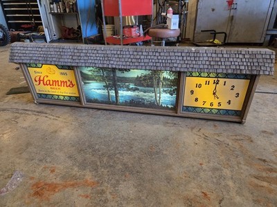 VINTAGE 1960s HAMM'S BEER SCENE-O-RAMA MOTION SIGN,  W/ WATERFALL CAMP CAMPFIRE