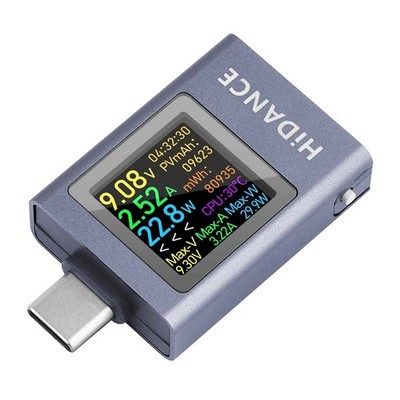 USB C Cable Tester with Battery Test Color Display 360 View Rotation PD QC