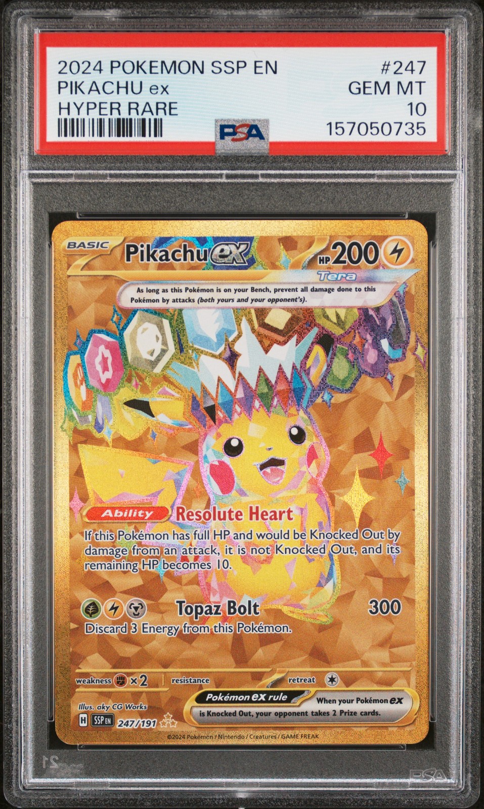 2024 POKEMON SSP EN-SURGING SPARKS HYPER RARE #247 PIKACHU EX PSA 10