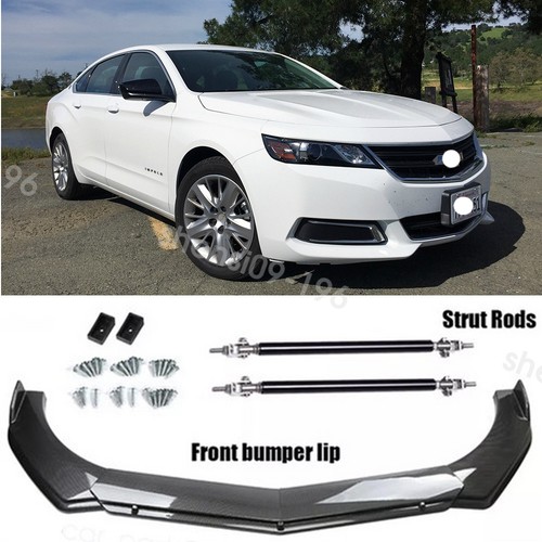 For Chevrolet Impala Front Bumper Lip Spoiler Splitter + Strut Rods Carbon Style