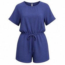 NWOT Size XL SHEIN Textured Short Sleeve Dress - Blue Tie Waist Mini Dress