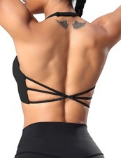 Women's Sports Bra Halter Workout Sports Bra Strappy Criss Cross Back Bra Rem...