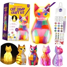 Paint Your Own Lamp Kit, Arts and Crafts for Kids Ages 8-12, Art Supplies Cat