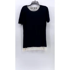 DFBK DEFEND BROOKLYN Women's Black-Cream Crewneck Short Sleeve Layered Top SZ L