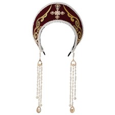 Women Tudor French Hood Renaissance Headpiece with Beads Chain Royal French Hood